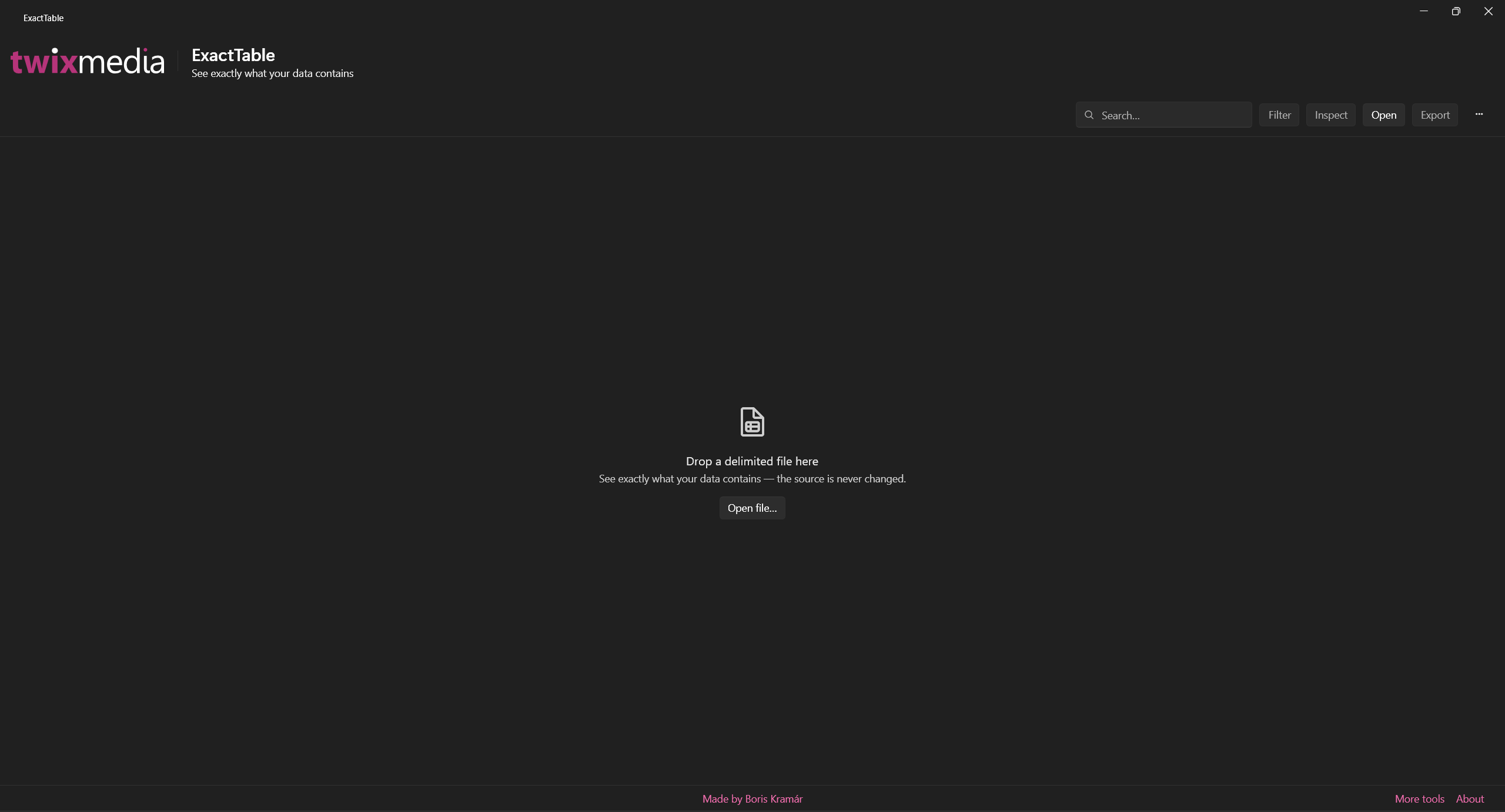 ExactTable desktop window — CSV viewer that shows data exactly as stored